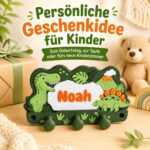 Personalisierter Dino-Kleiderhaken als Geschenkidee für Kinder